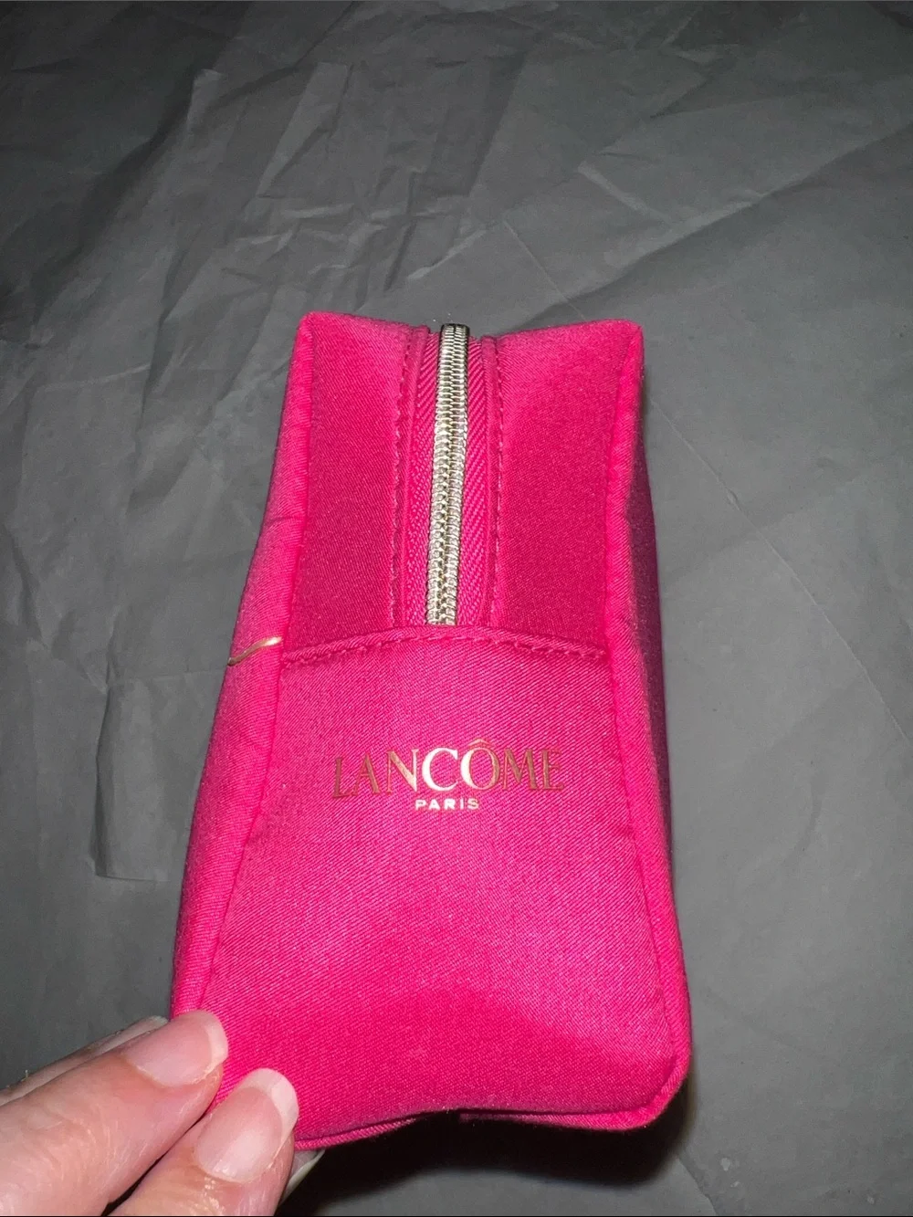 Lancome Hot Pink Wink & Makeup Cosmetic Pouch with Gold Script